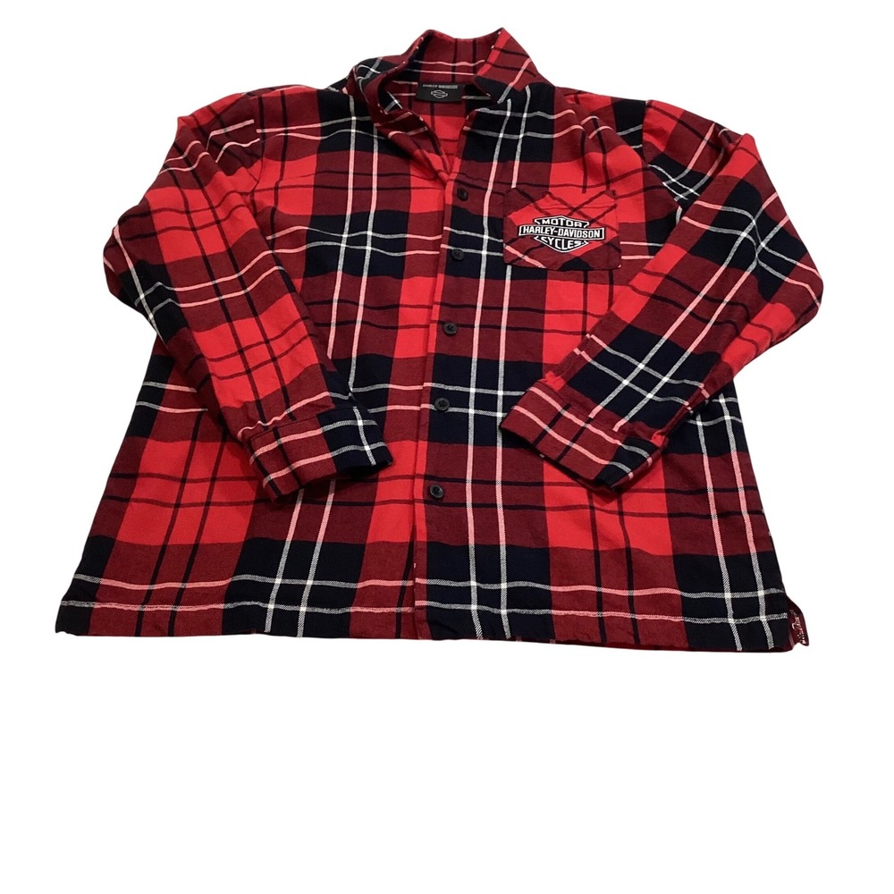 Harley-Davidson Mens Plaid Flannel Button Down Sleep Wear Top Logo Size Medium - Picture 1 of 7